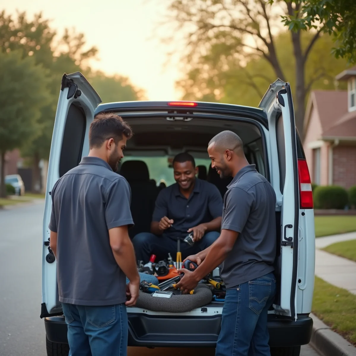Local HVAC team preparing equipment for a service call