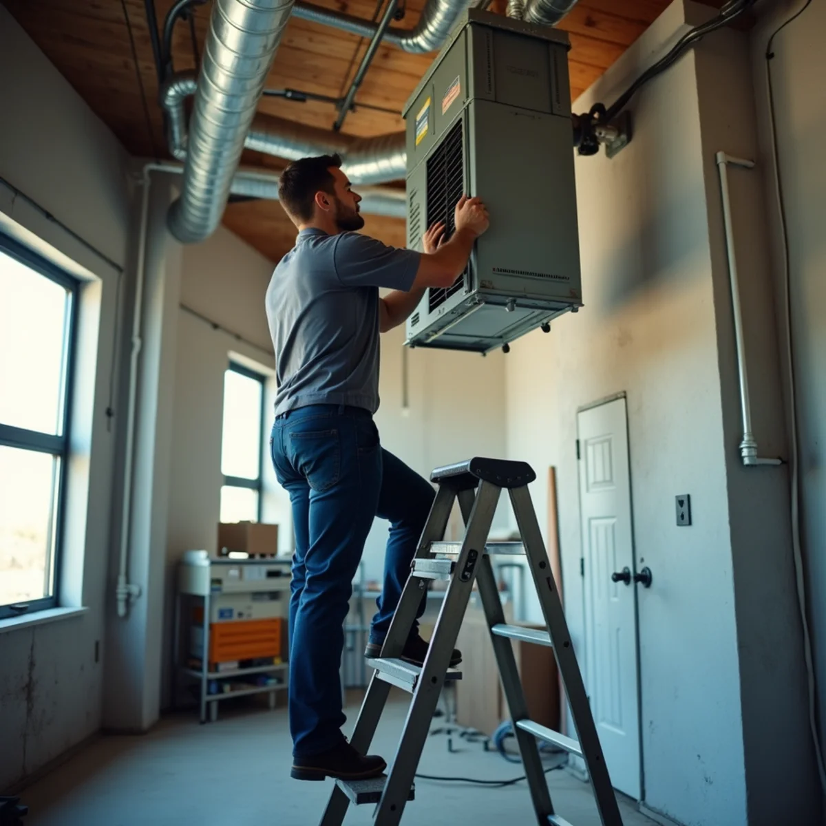 Commercial heating equipment being serviced in Oklahoma City